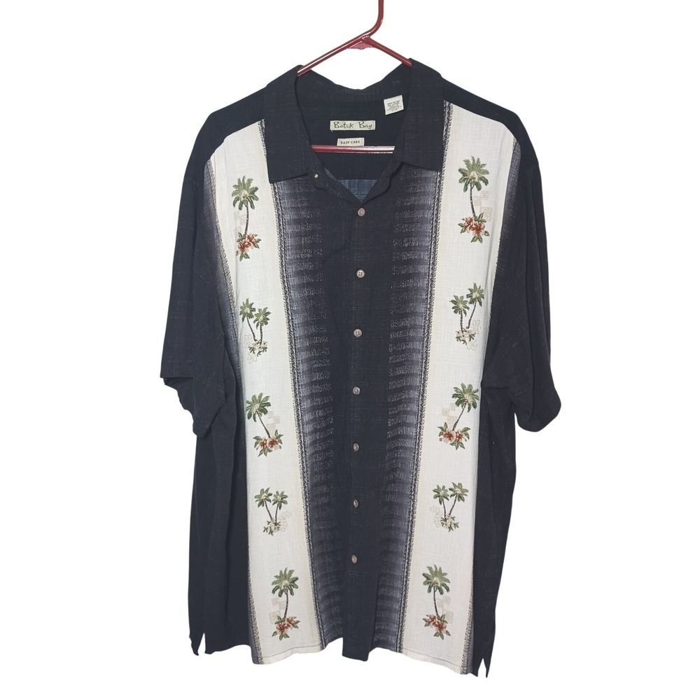 Batik Bay Hawaiian Shirt Black Short Sleeve Button Up Palm Tree Men's Size 2XL